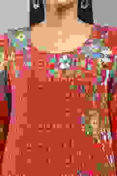 Red Viscose Straight Kurta Pants Set image number 1