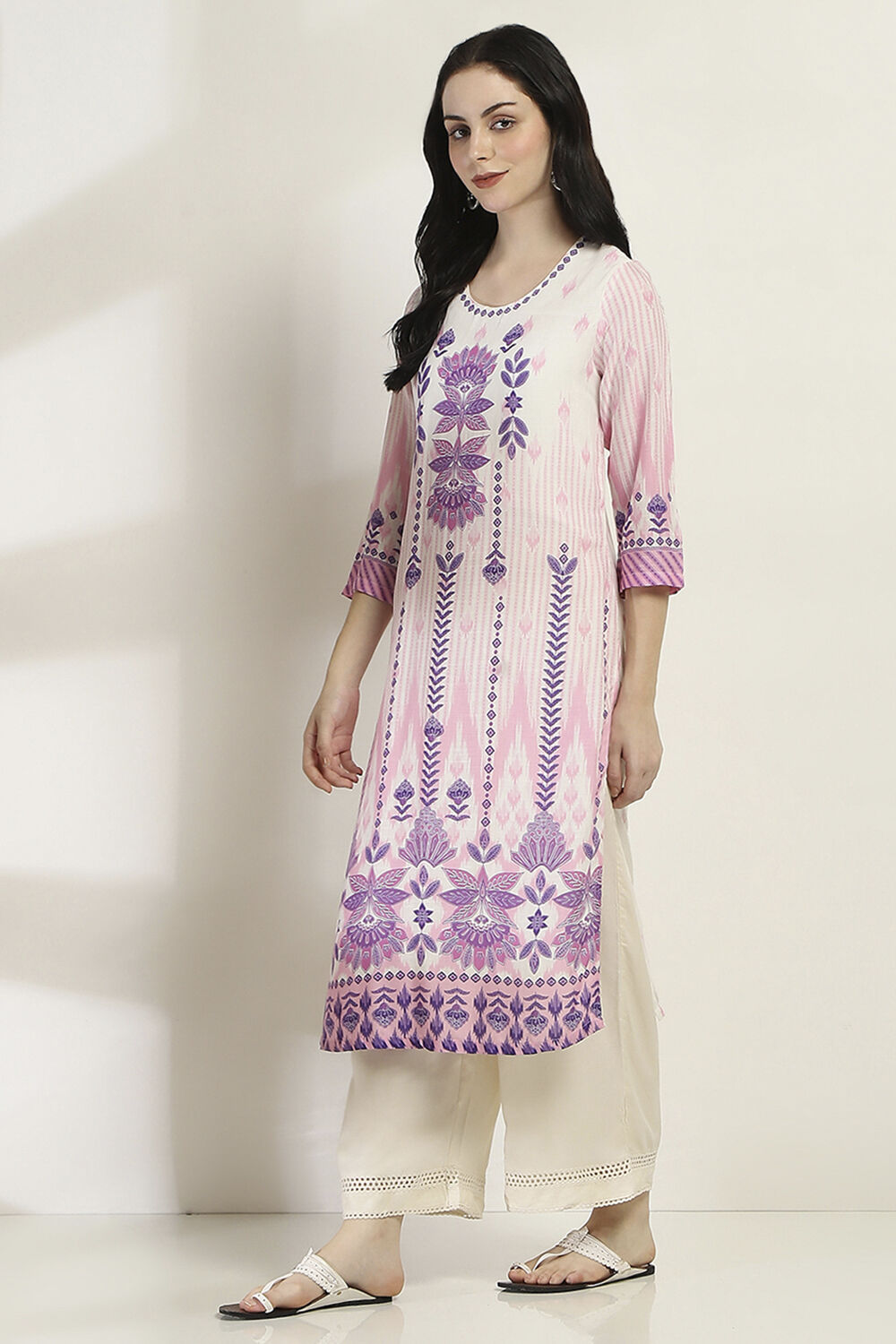 Purple Printed Straight Kurta image number 2