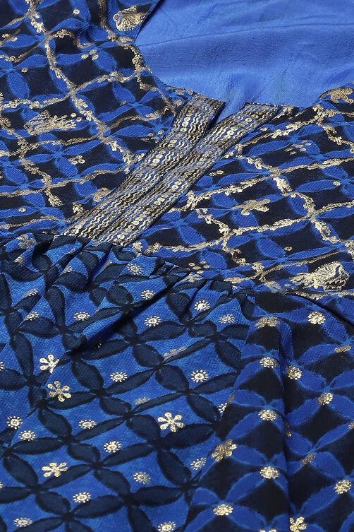 Coblt Blue Polyester Kalidar Printed Dress image number 1