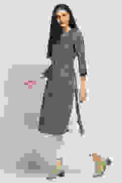 Indigo Cotton Yarn-Dyed Straight Kurta image number 2