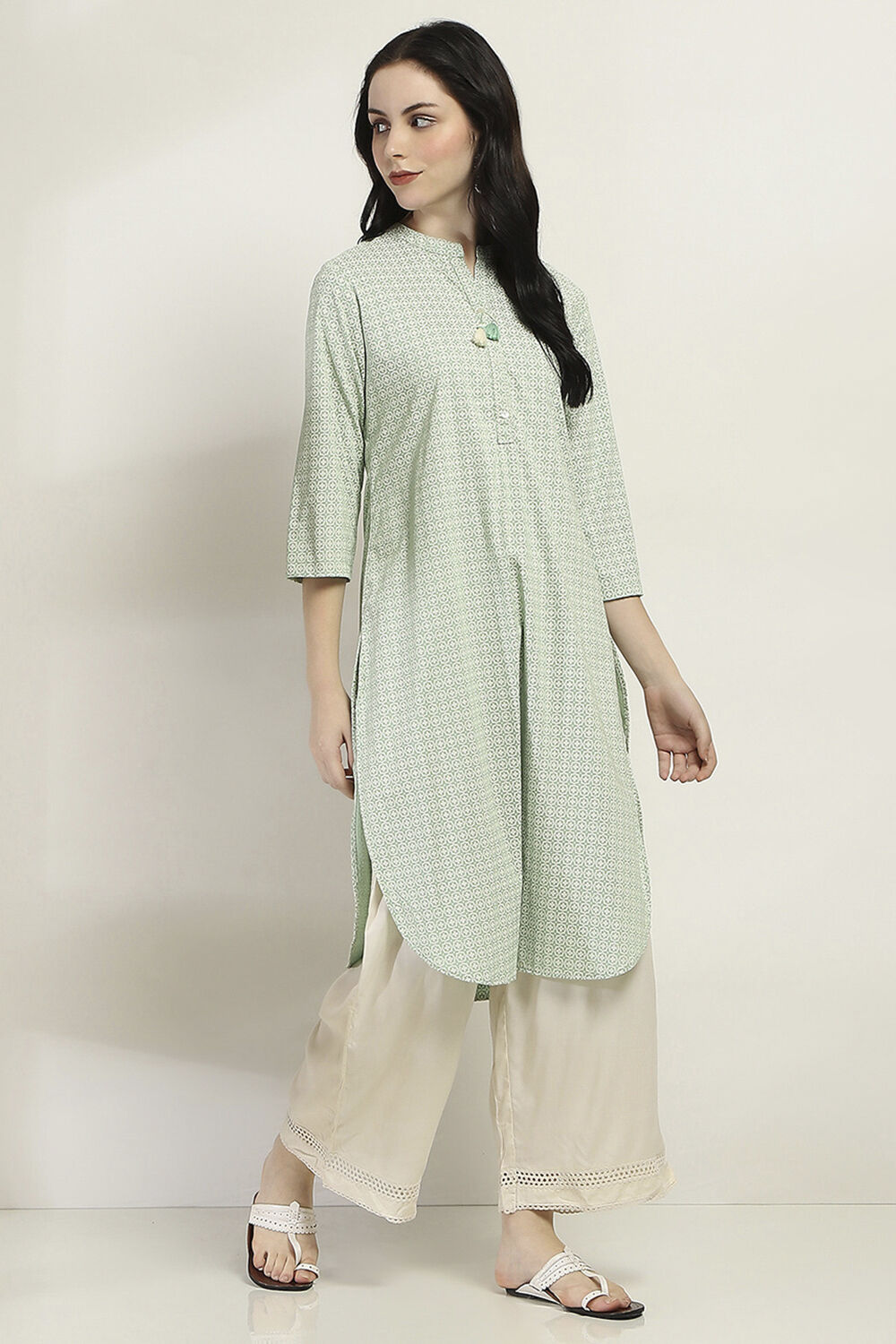 Green Printed Straight Kurta image number 4