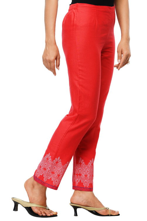Red Cotton Straight Pants image number 1