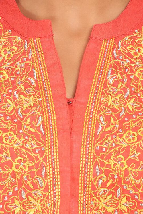 Pink Cotton Kalidar Kurta image number 4
