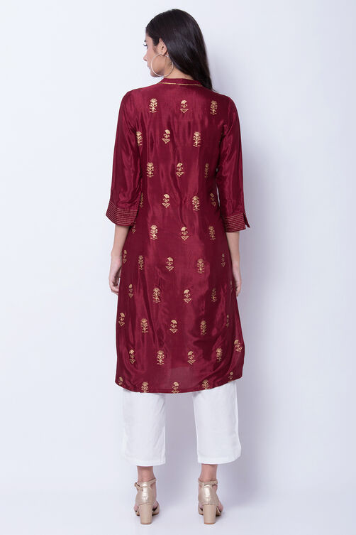 Maroon Shantoon Straight Kurta image number 4