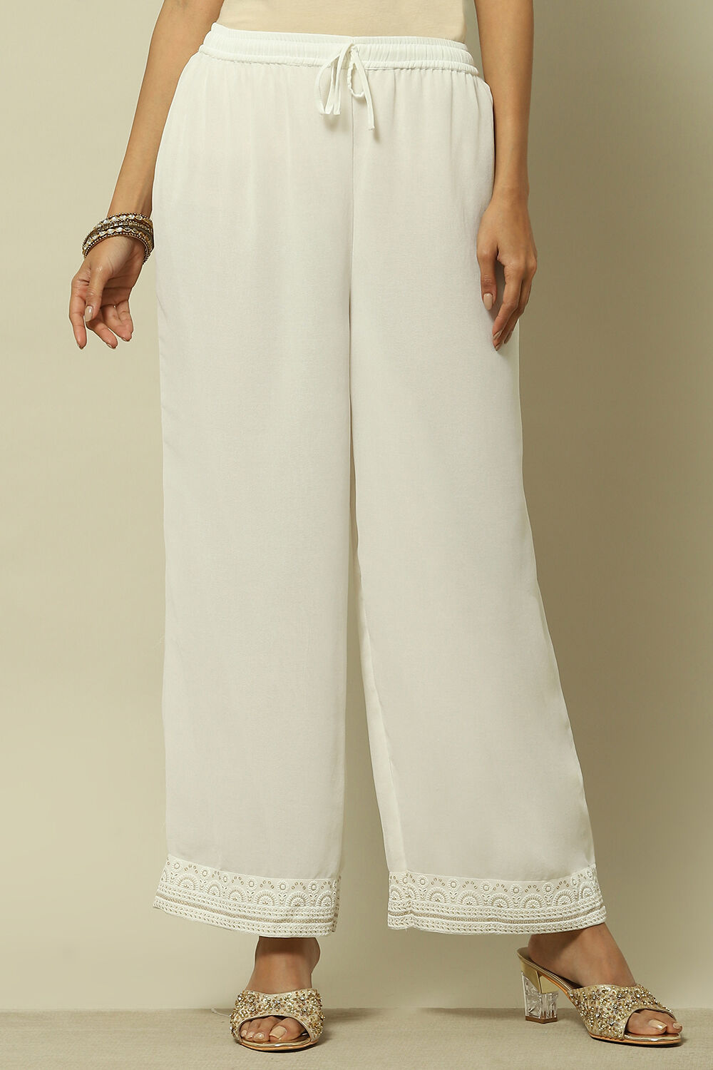 Blue Poly Georgette Solid Straight Fit Palazzo image number 4