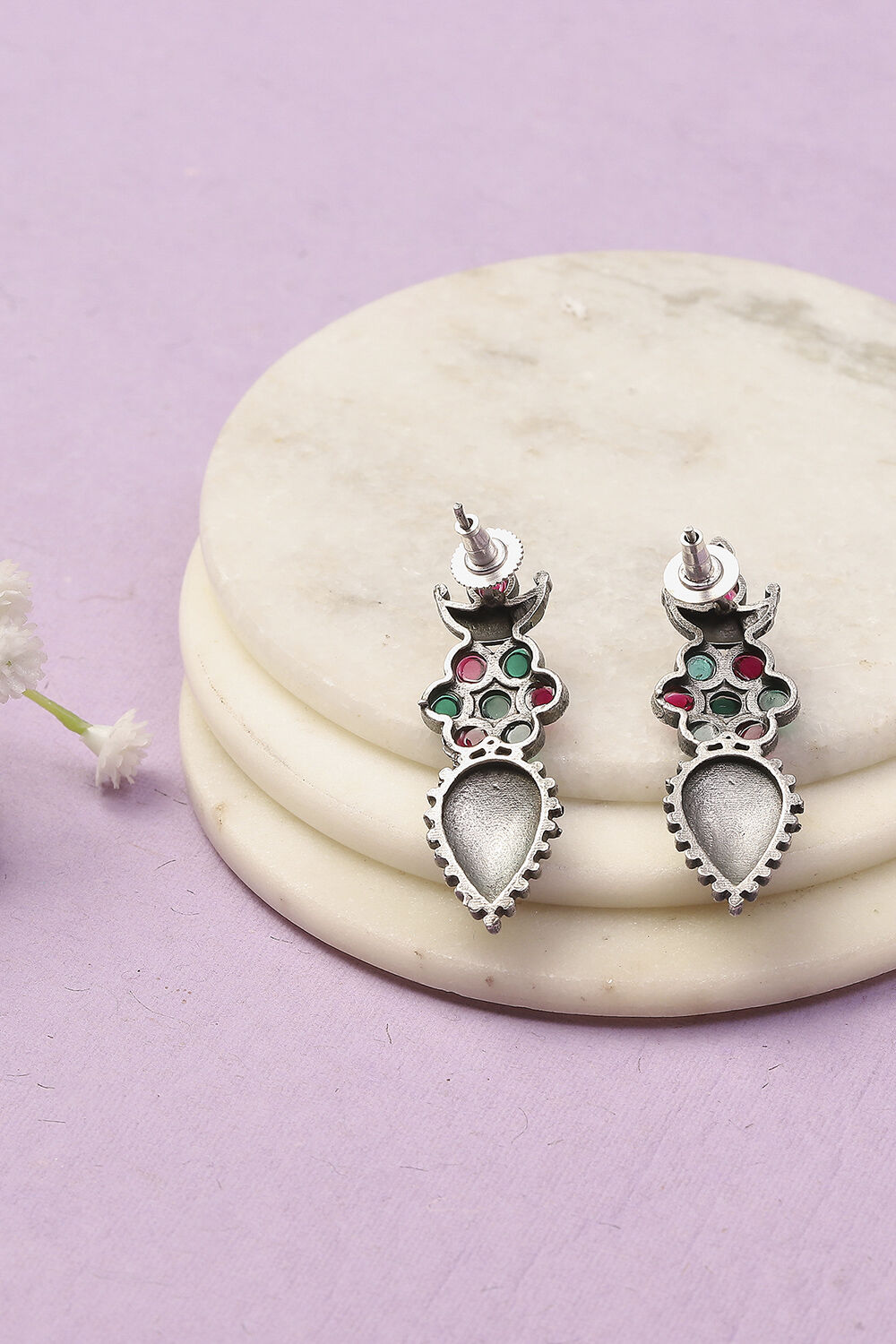 Antique Rose Oxidised Alloy Earrings image number 2