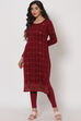 Teal Blue Poly Cotton Straight Kurta image number 2