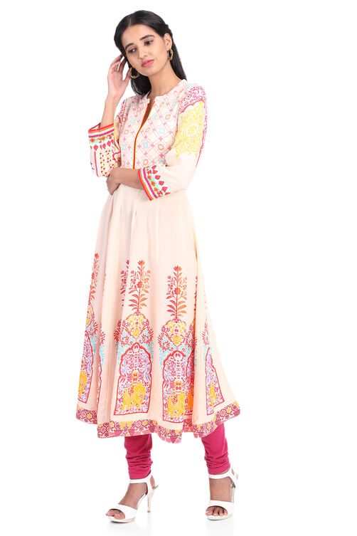 Off White Kalidar Viscose Rayon Kurta image number 4