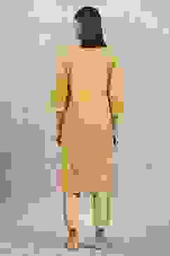 Yellow Viscose Blend Printed Straight Kurta image number 3