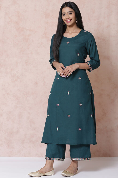 Bottle Green LIVA A Line Kurta image number 3