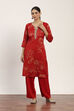 Red Viscose Polyester Viscose Rayon Kurta Pants Set image number 7