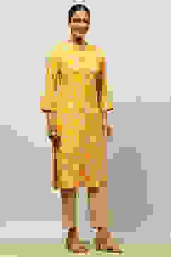 Yellow Rayon Printed Straight Kurta image number 4