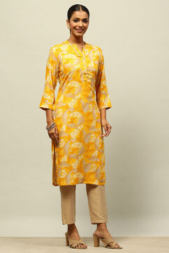 Yellow Rayon Printed Straight Kurta image number 4