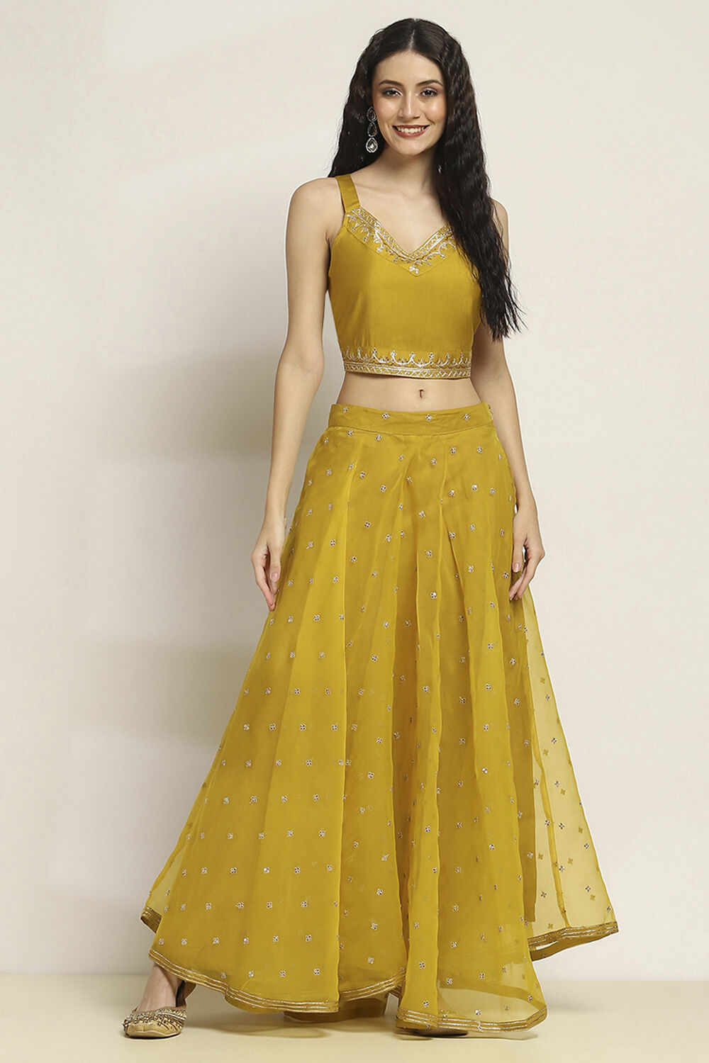 Yellow Viscose Blend A-Line Solid Top Lehanga Lehenga image number 6