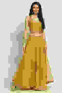 Yellow Viscose Blend A-Line Solid Top Lehanga Lehenga image number 6