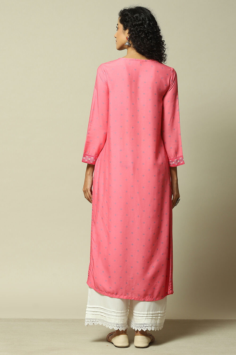 Pink LIVA Straight Printed Kurta image number 3