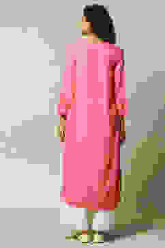 Pink LIVA Straight Printed Kurta image number 3