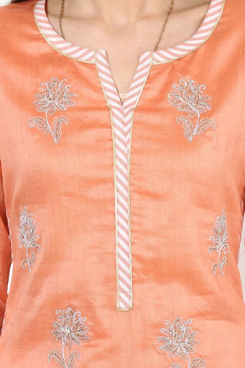 Peach Straight Poly Chanderi Kurta image number 1