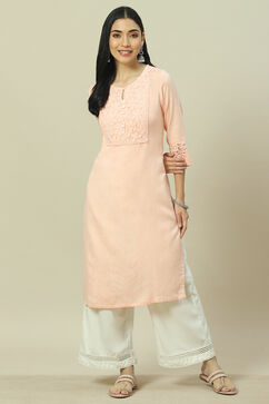 Peach LIVA Straight Kurta image number 0