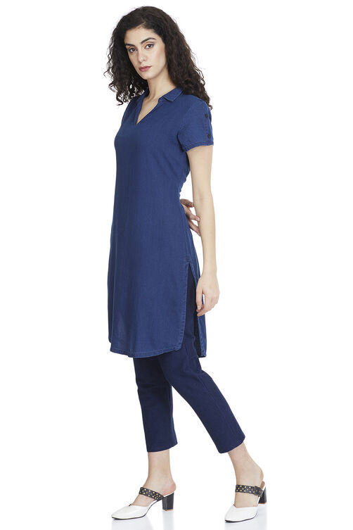 Indigo Straight Cotton Kurta image number 2