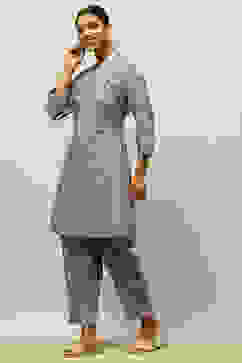 Blue Viscose Blend Straight Printed Co-ord Set image number 3