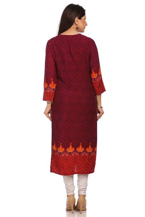 Wine Straight Cotton Kurta image number 3