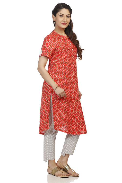 Red Viscose Straight Kurta image number 2