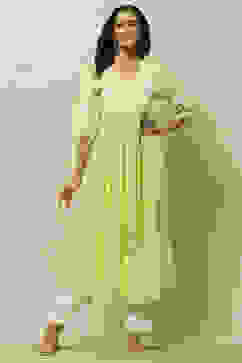 Lime Green Rayon Slub Tiered Dress image number 0