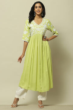 Lime Green Rayon Slub Tiered Dress image number 0