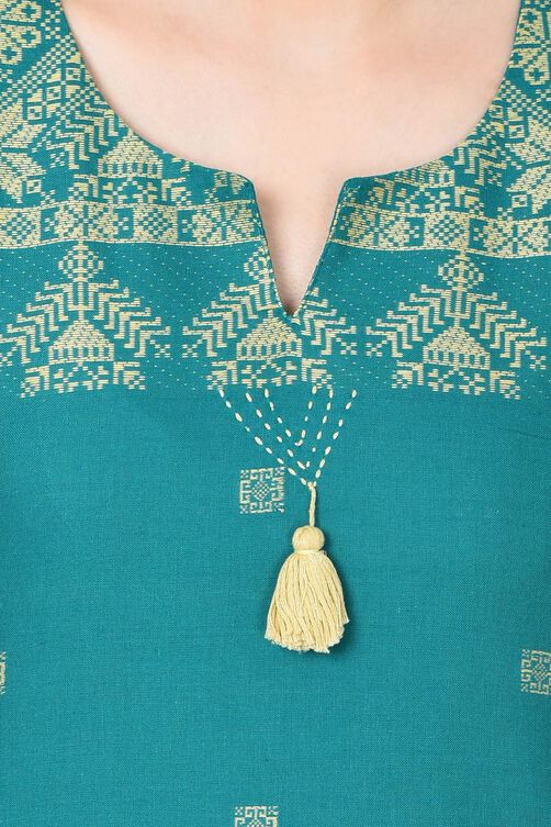 Green A-Line Poly Cotton Kurta image number 5