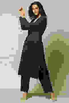 Navy Cotton Blend Straight Printed Kurta Palazzo Suit Set image number 0