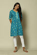 Teal Blue Viscose Straight Printed Kurta image number 5