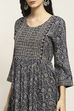 Navy Viscose Rayon Printed Gathered Suit Set image number 1