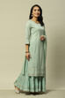 Sage Green Cotton Straight Printed Kurta Sharara Suit Set image number 6