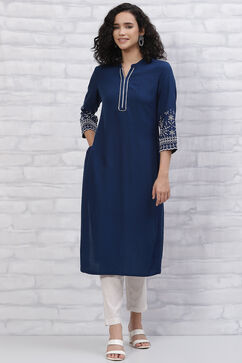 Blue LIVA Schiffli Kurta image number 0