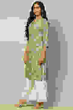 Green Printed Straight Kurta image number 2