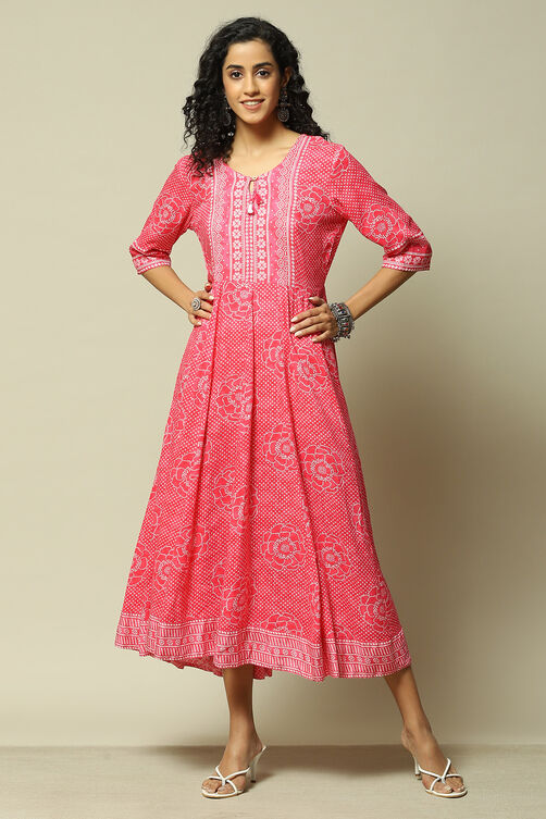 Pink Viscose Straight Printed Kurta image number 0