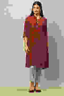 Red Viscose Blend Printed Straight Kurta image number 0