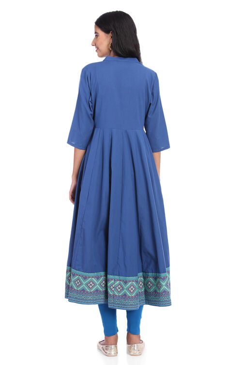 Dark Blue Kalidar Cotton Kurta image number 5