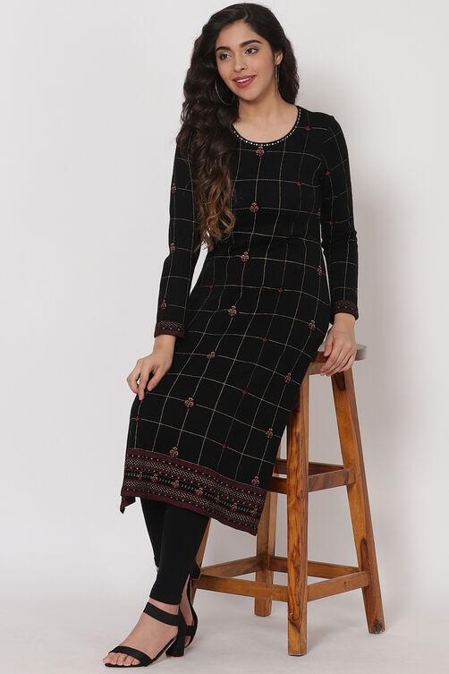 Teal Blue Poly Cotton Straight Kurta image number 4