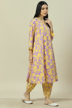 Lavender Cotton Blend Woven Straight Kurta Suit Set image number 5