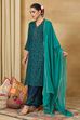 Teal Viscose Blend Straight Printed Suit Set image number 6
