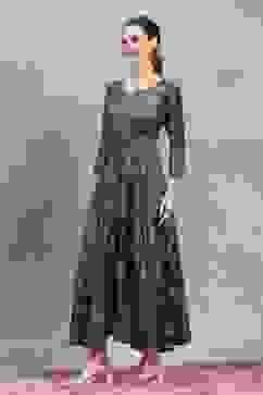 Blue Viscose Rayon Printed Flared Dress image number 2