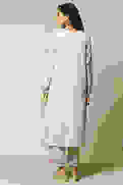 Ecru Jacquard Straight Printed Kurta Palazzo Suit Set image number 4