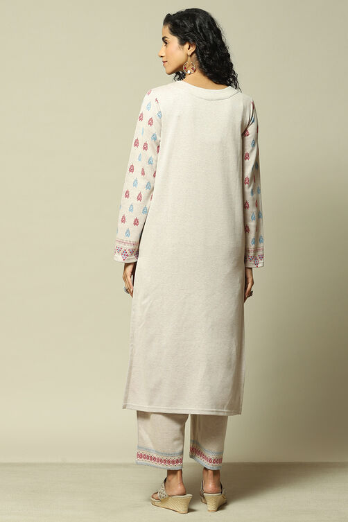 Ecru Jacquard Straight Printed Kurta Palazzo Suit Set image number 4