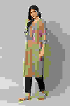 Green LIVA Straight Printed Kurta image number 2