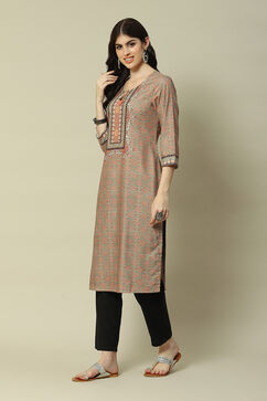 Green LIVA Straight Printed Kurta image number 2