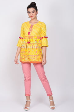 Yellow Cotton Flared Indie Top image number 4