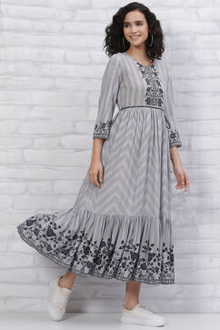 Grey LIVA Tiered Kurta Dress image number 3