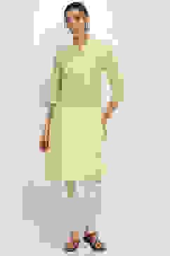 Lime Cotton Printed Straight Kurta image number 5